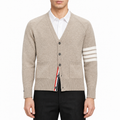 4 - Bar Premium Cotton V - Neck Cardigan - Classic Khaki Knit | Thom Browne
