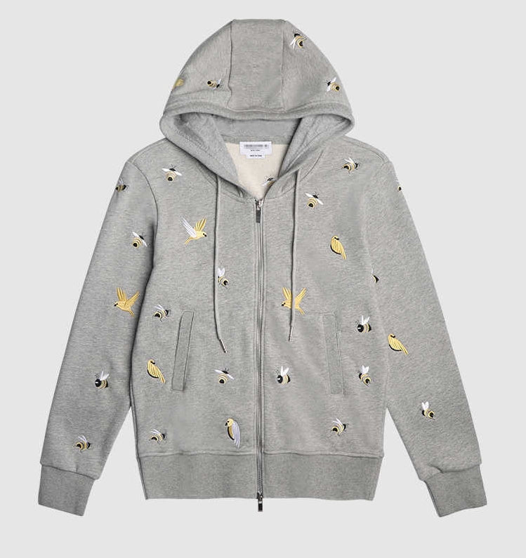 Premium 100% Cotton Embroidered Hoodie - Artistic Zip - Up Hooded Sweatshirt | Thom Browne