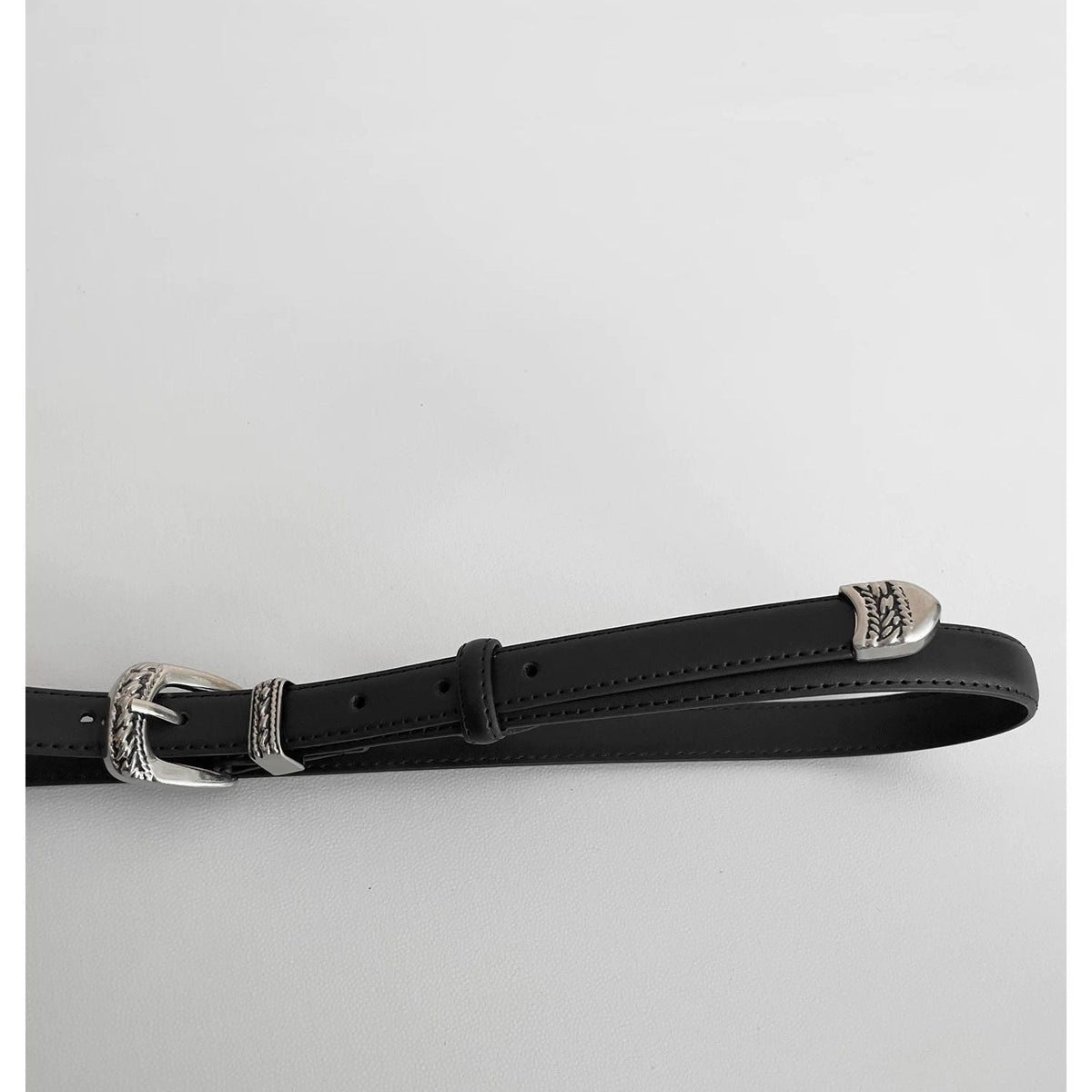 Vintage Leather Belt Silver Metal Buckle Western Waist Belt