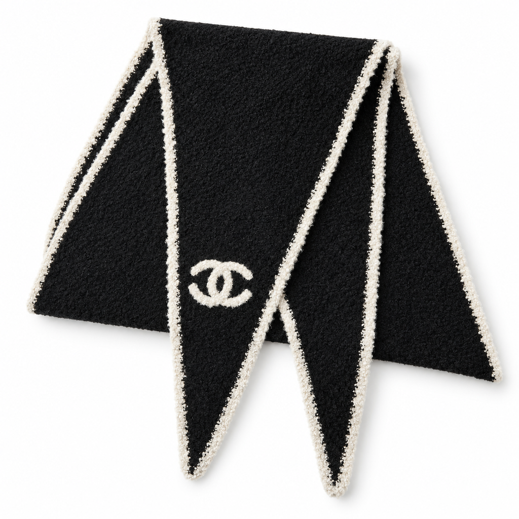 Chanel Style Fuzzy Triangle Logo Scarf