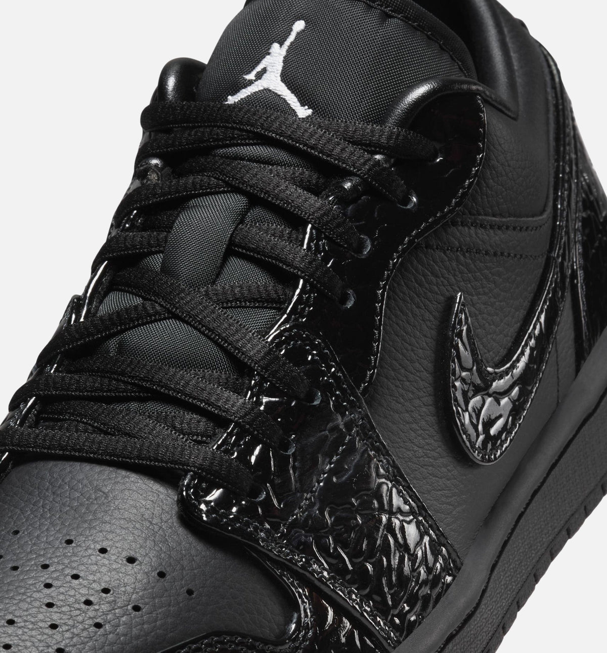 Air Jordan 1 Low Patent Elephant Women's Sneakers - Black/Black/White/Metallic Silver