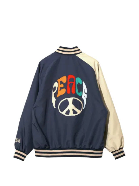 Needles logo-embroidered contrast-sleeve bomber jacket