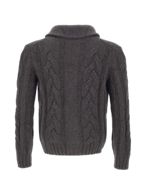 Gran Sasso cable-knit shawl-collar sweater