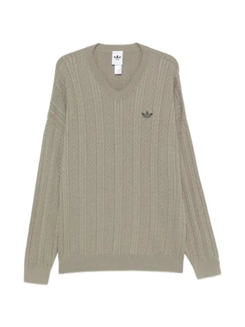 adidas cable knit V-neck sweater