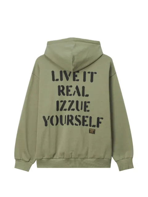 izzue slogan-print logo-patch hoodie