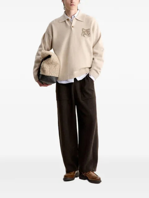 Maison Kitsuné fox-intarsia polo-collar sweater