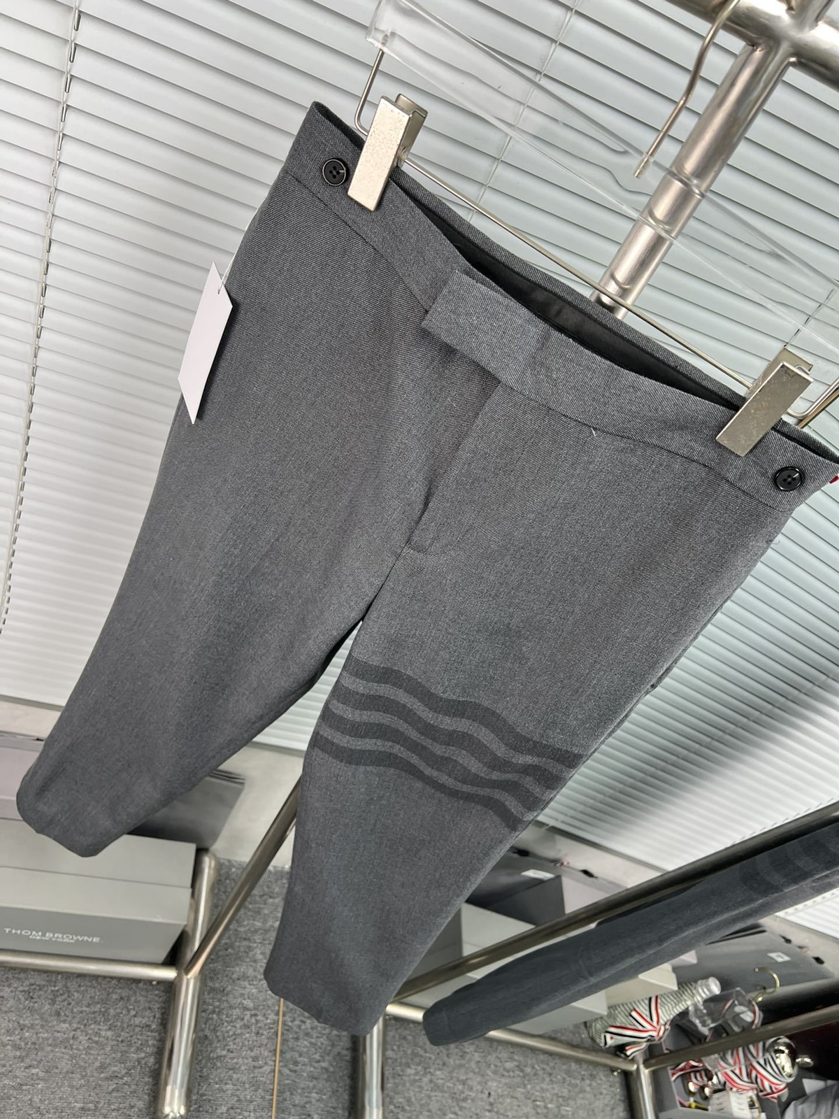 Thom Browne Style Men's Business Trousers - 50% Wool Premium Dress Pants with Signature Four-Bar Detail