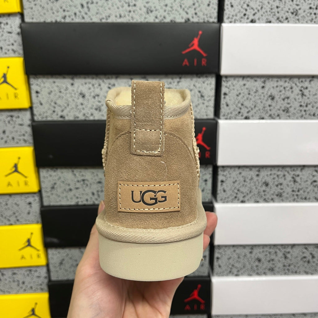 UGG Classic Ultra Mini Platform Women's Boot – Suede Ankle Boot with Cream Shearling Lining, Tonal Pull Loop & Chunky Platform Sole in Sand