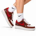 Nike Air Force 1 Low Brown Red Monogram Print Unisex Sneakers Style 06