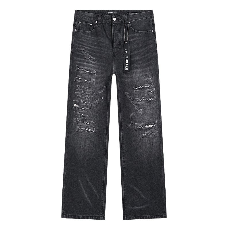Purple Brand Black Distressed Straight-Leg Jeans