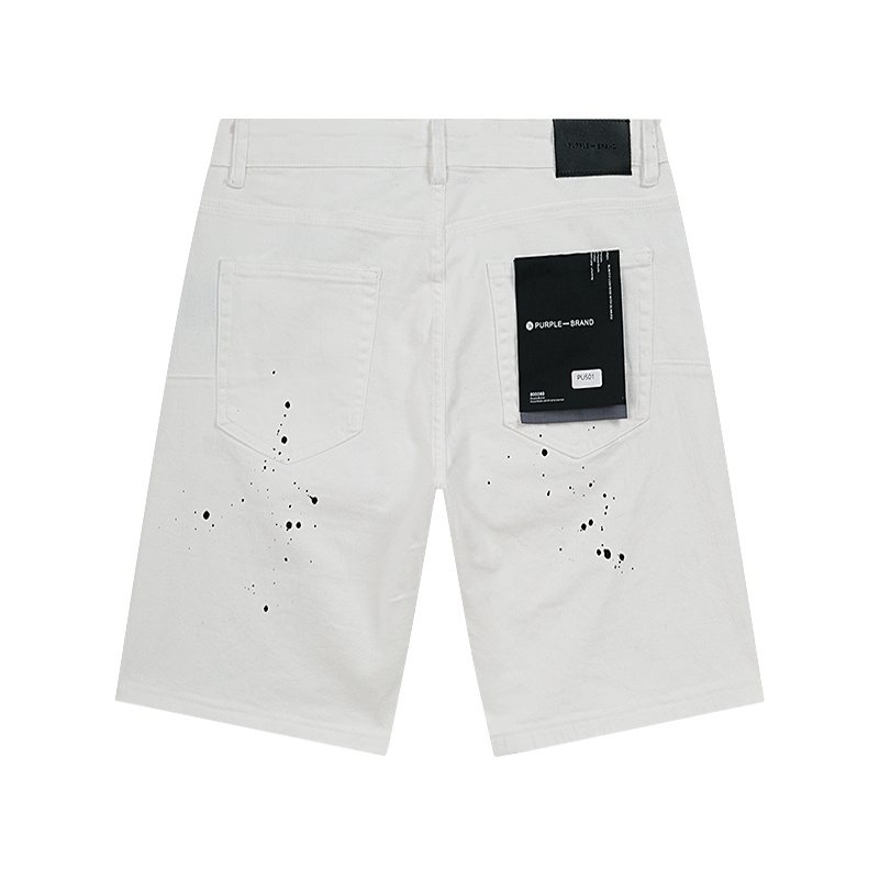 Purple Brand White Paint-Splatter Denim Shorts