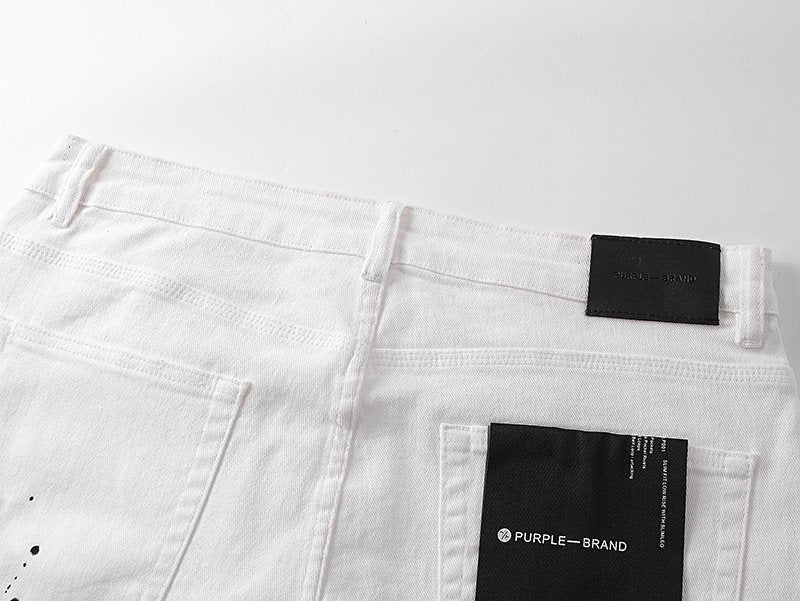 Purple Brand White Paint-Splatter Denim Shorts