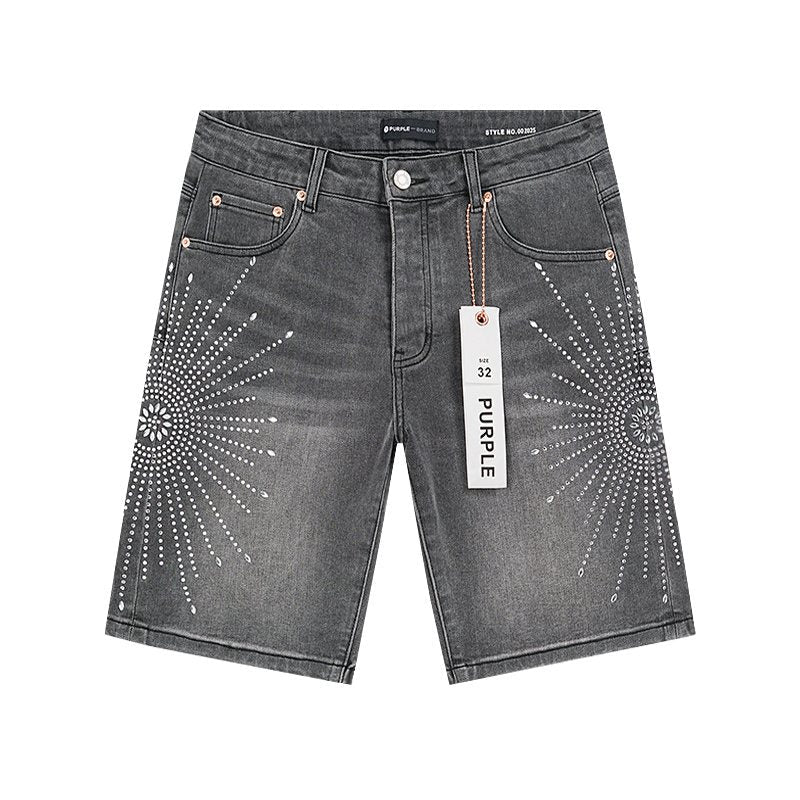 Purple Brand Rhinestone Burst Denim Shorts