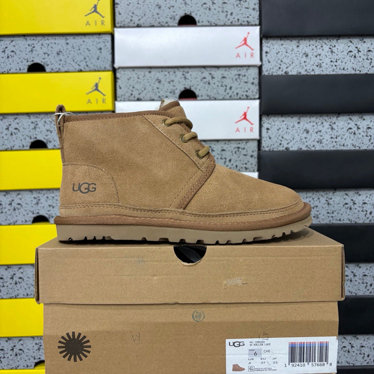 UGG Lace-Up Suede Ankle Boot with Shearling Lining, Gold Eyelet Hardware & Chunky Lug Sole in Chestnut