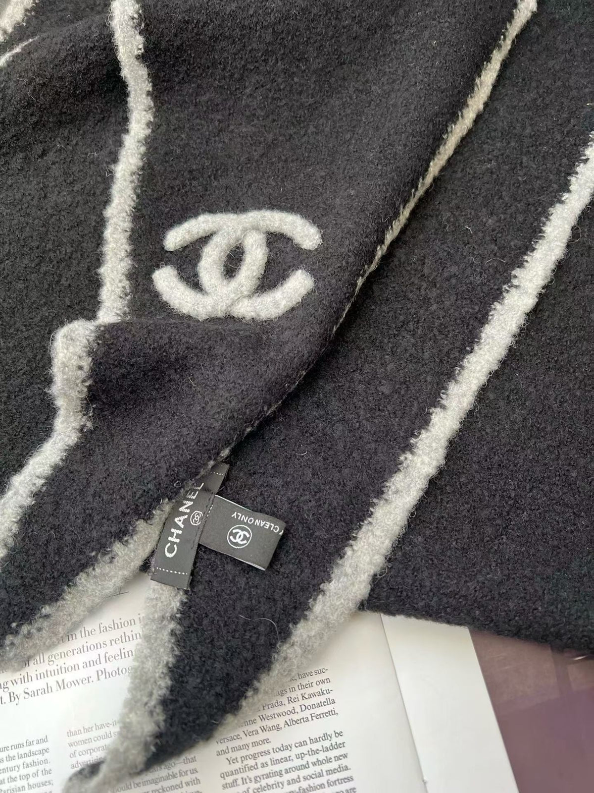 Chanel Style Fuzzy Triangle Logo Scarf