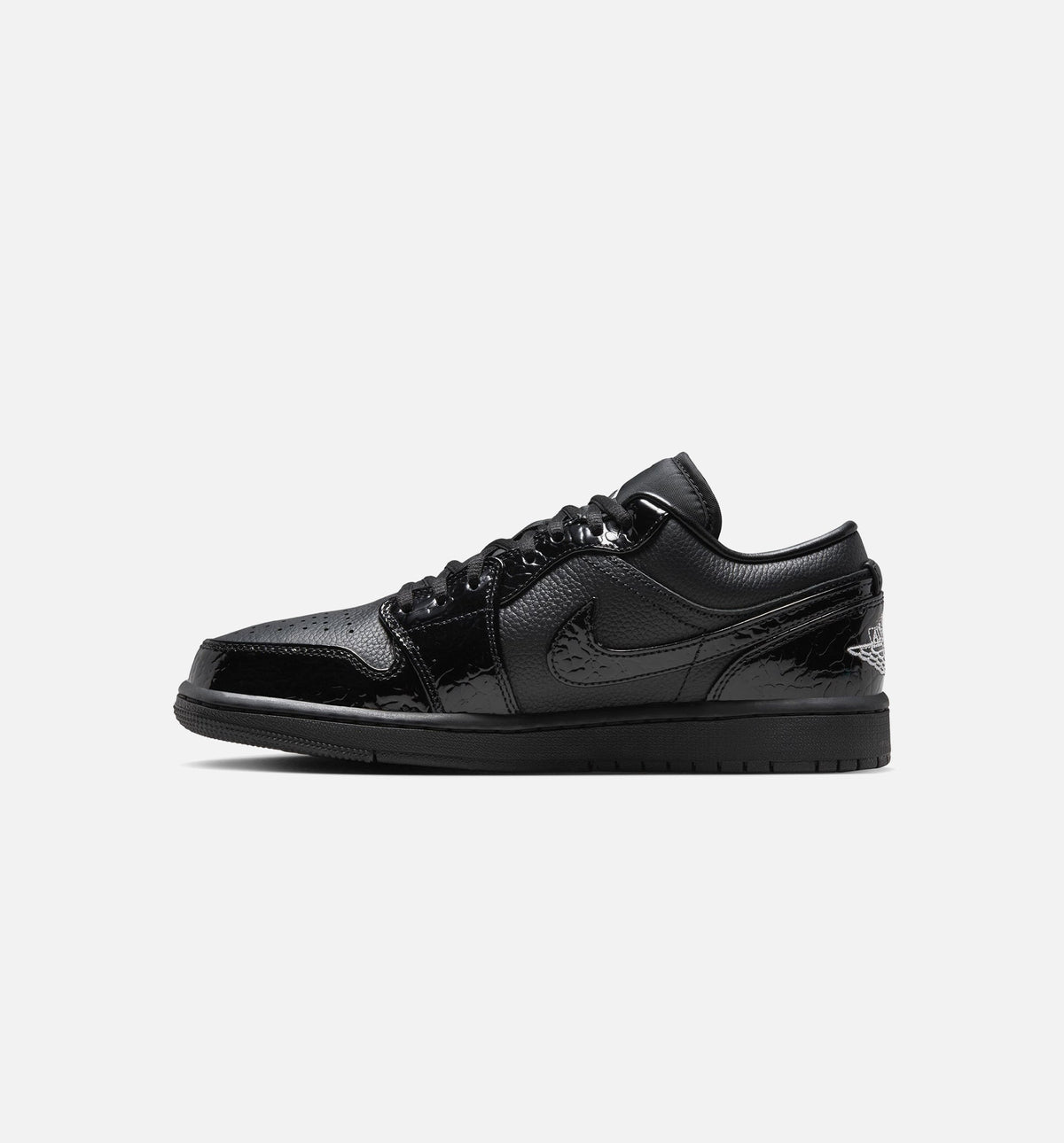 Air Jordan 1 Low Patent Elephant Women's Sneakers - Black / White / Metallic Silver