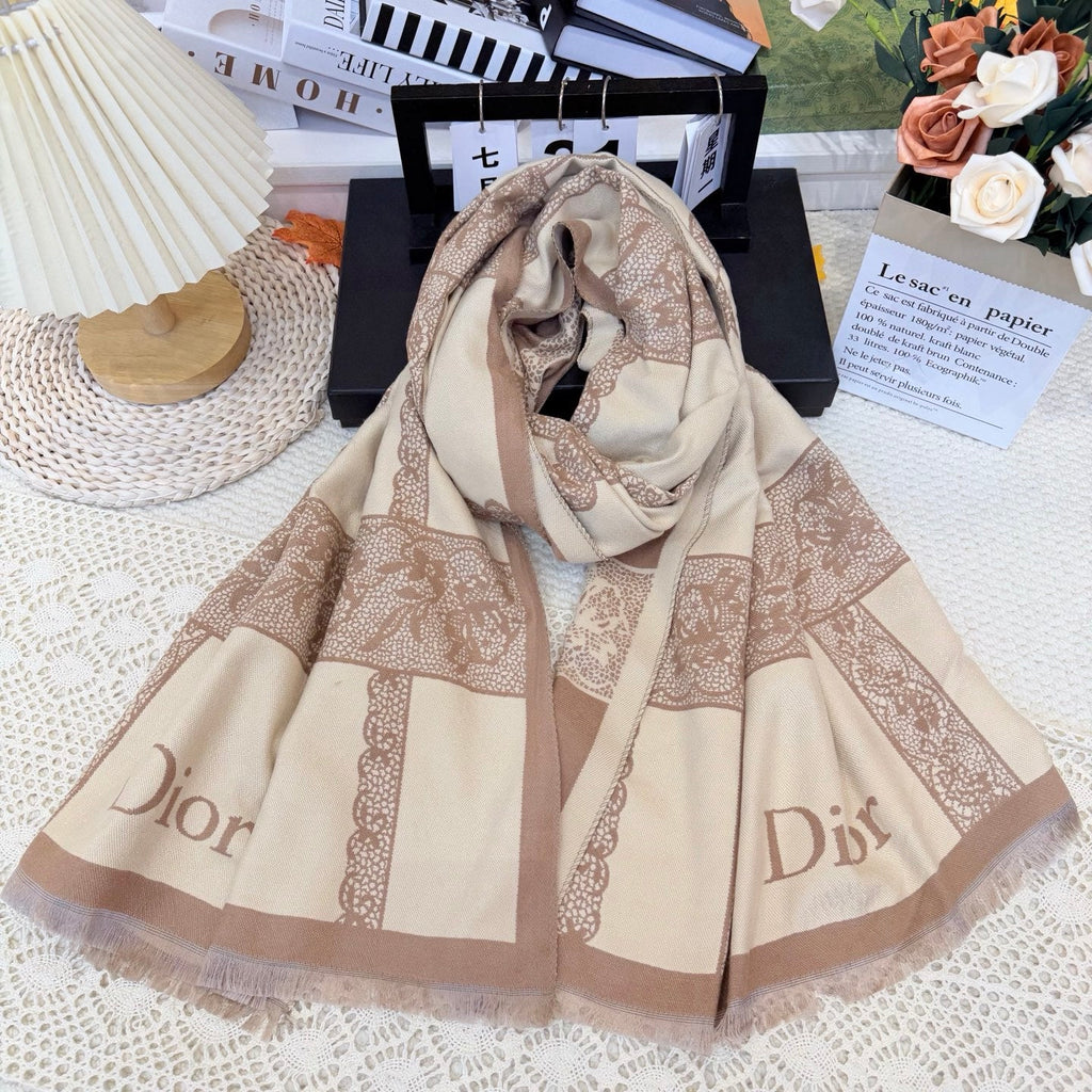 Dior Style Toile Fringe Scarf