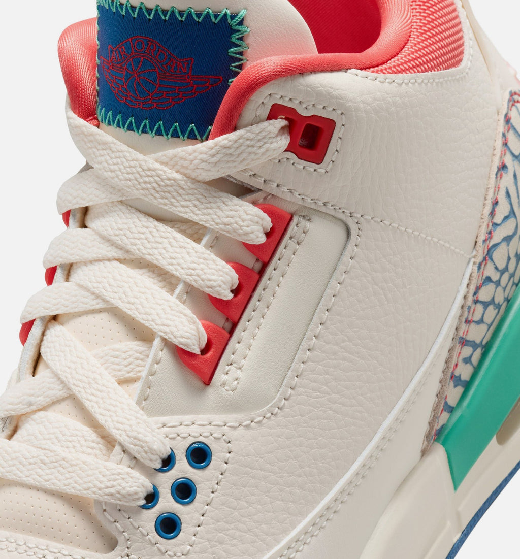 Air Jordan 3 Retro 'Play Your Way' Grade School Lifestyle Shoes | Chalk / Track Red / True Blue / Kinetic Green