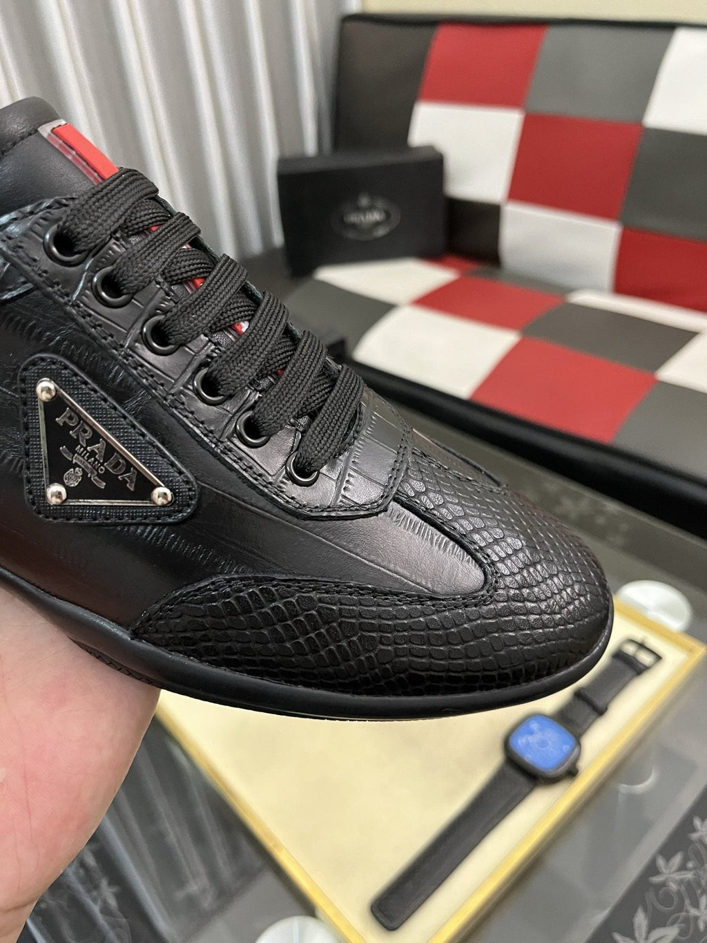 Prada Black Textured Low-Top Sneakers