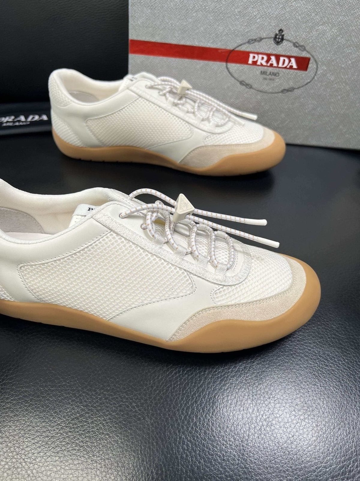 Prada Men's White Gum Sole Low-Top Sneakers
