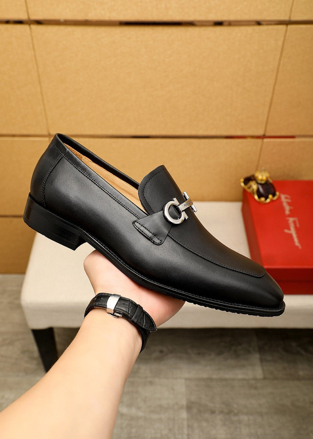 Ferragamo Black Buckle Loafers - Pointed Toe