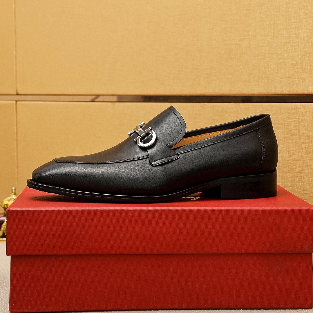 Ferragamo Black Buckle Loafers - Pointed Toe