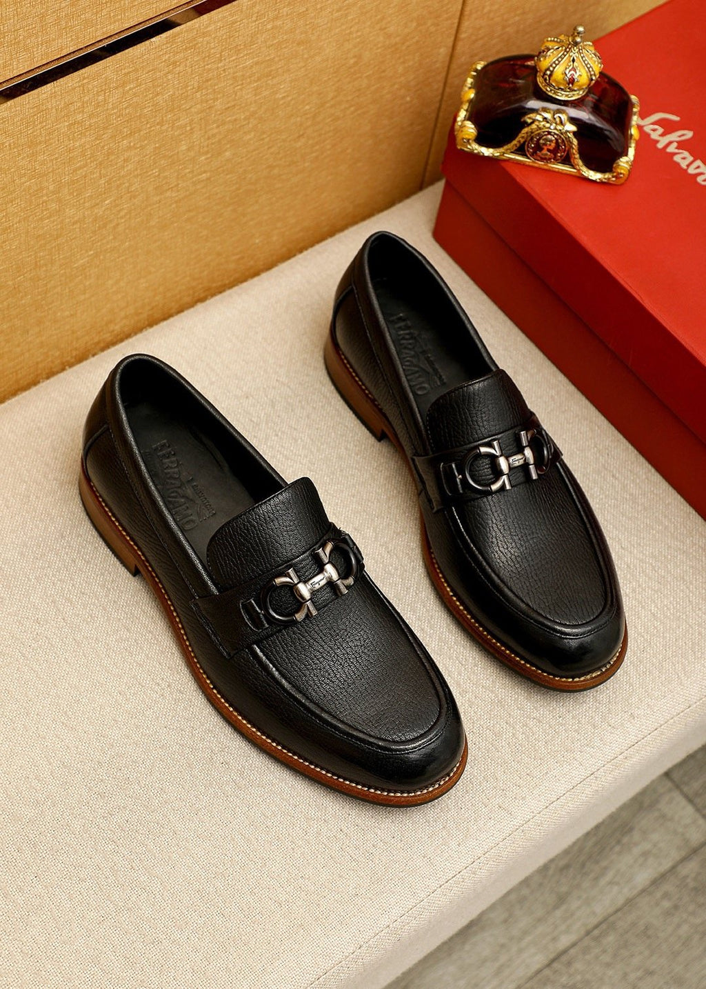 Salvatore Ferragamo Men's Black Metal Ornament Loafers