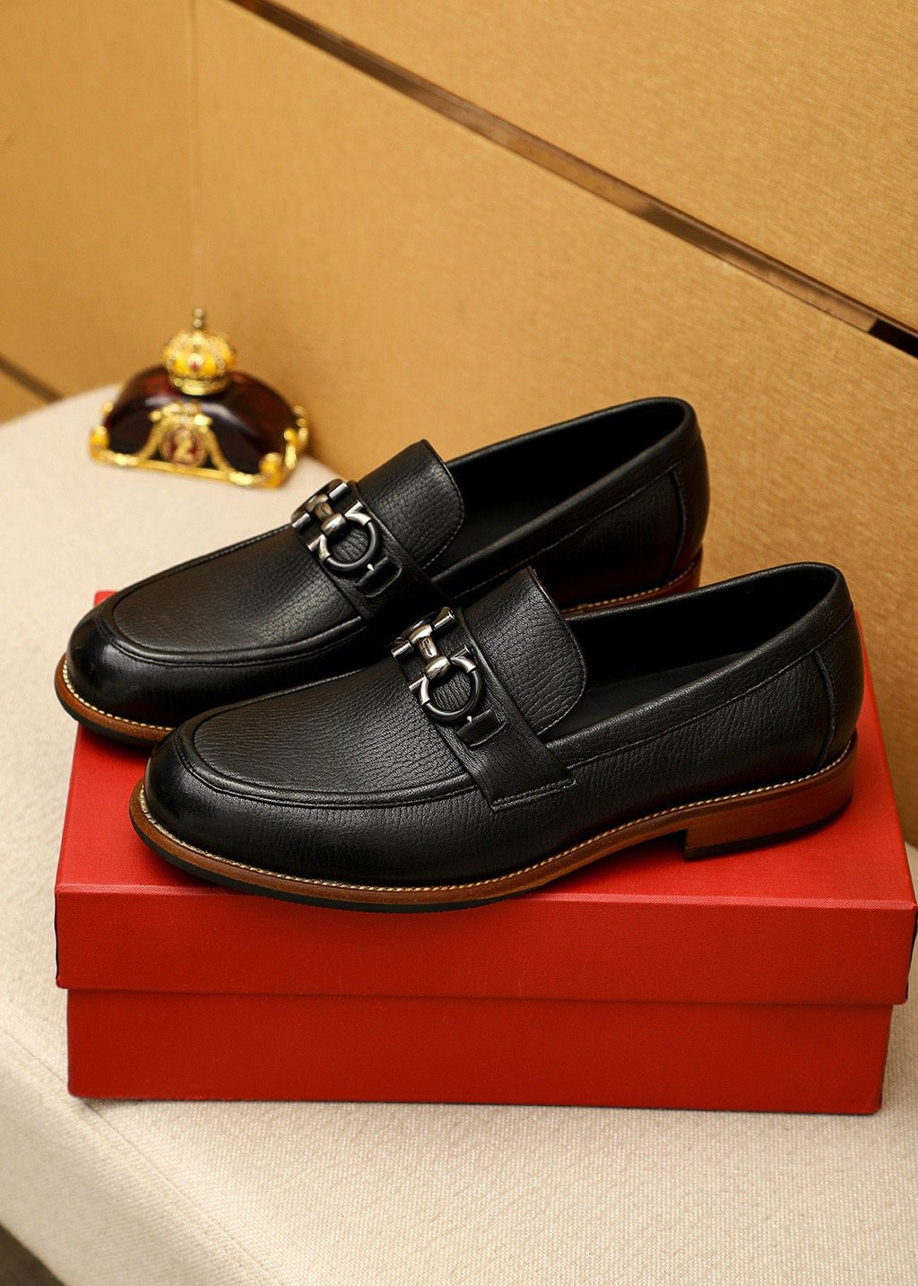 Salvatore Ferragamo Men's Black Metal Ornament Loafers