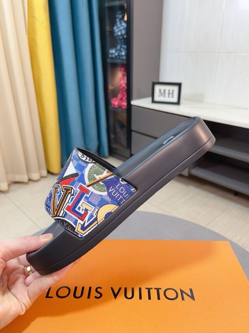 Louis Vuitton Men's Multicolor Graphic Strap Slide Sandals