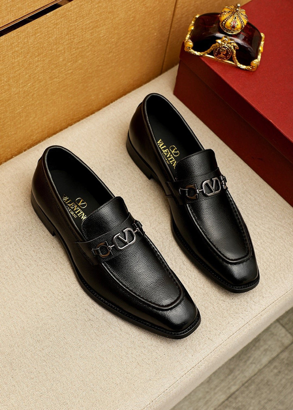 Valentino Black Metal-Hardware Loafers