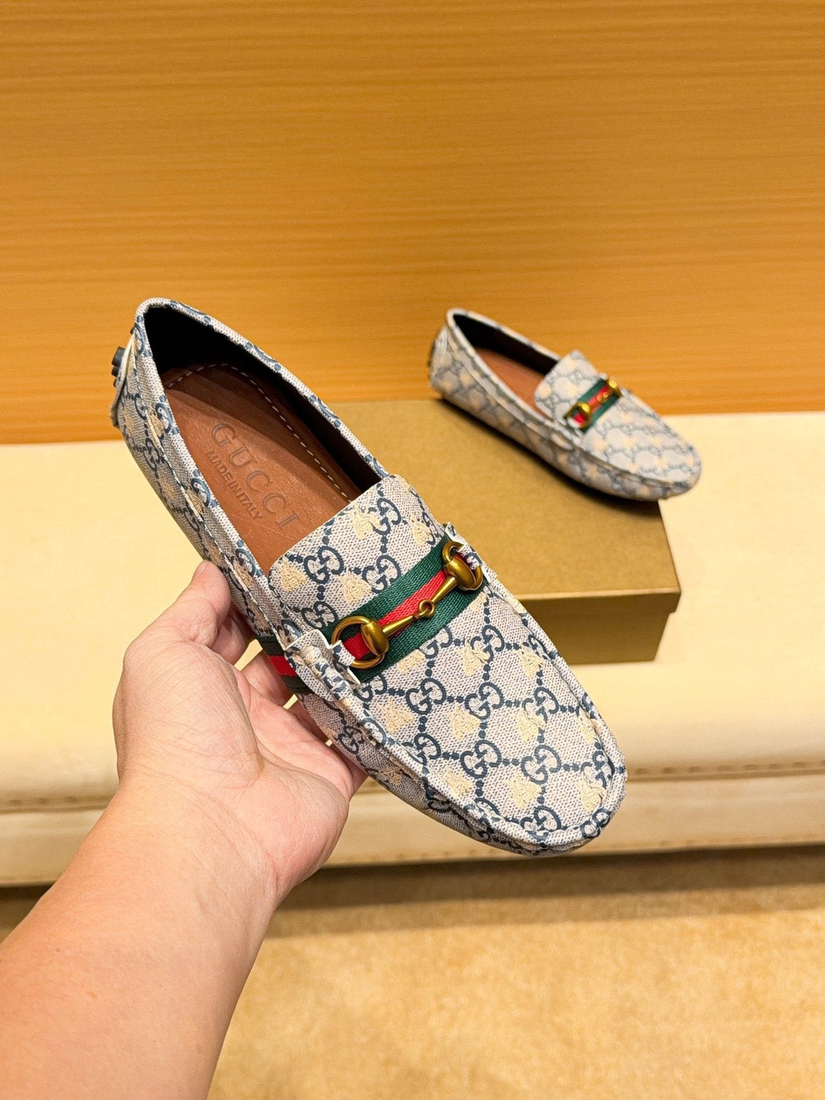 Gucci Patterned Web Driving Loafers