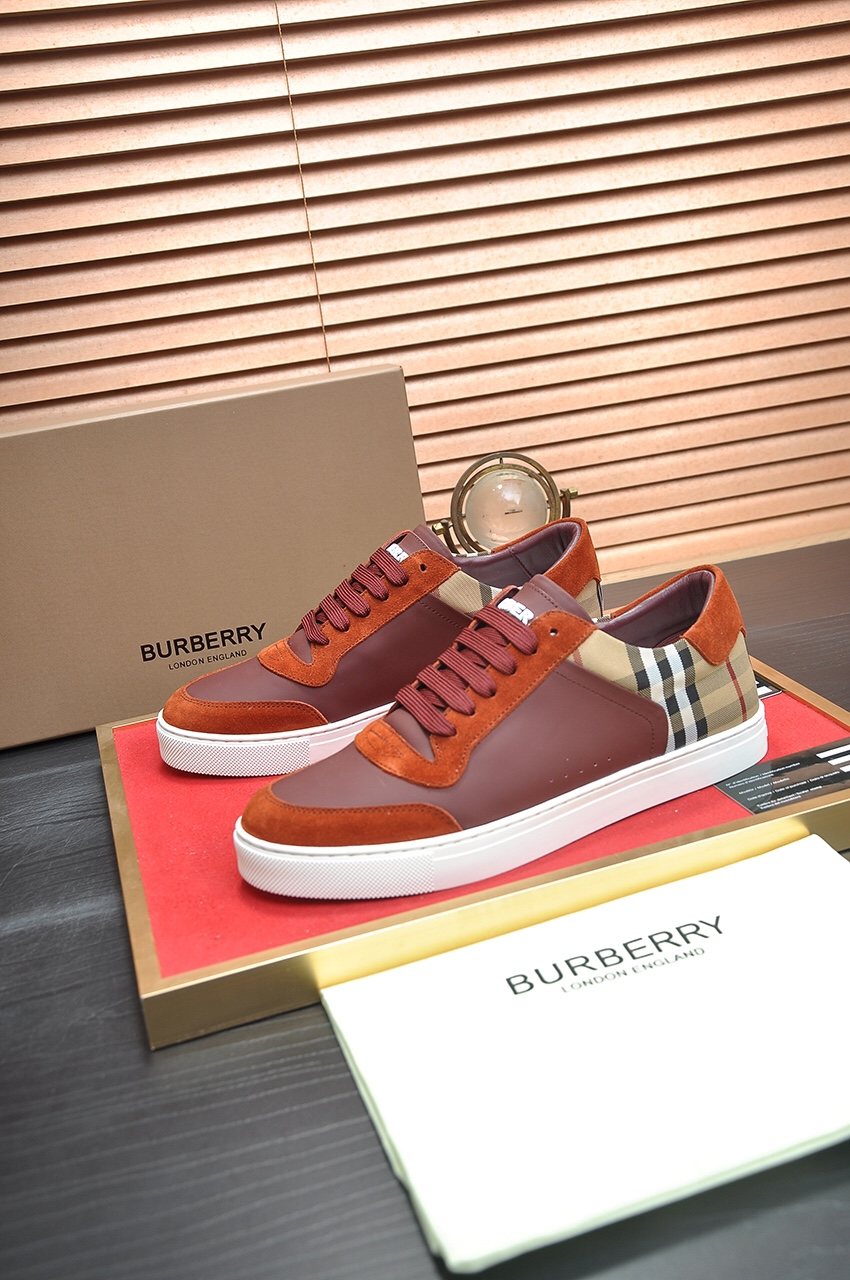 Burberry Check Heel Low-Top Sneakers - Beige Check Heel Panels