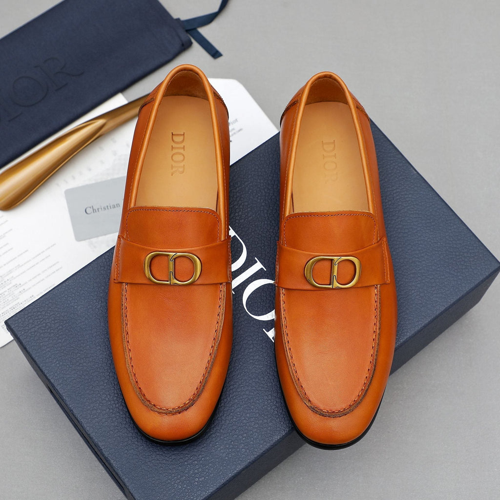 Dior Orange-Brown Buckle Loafers