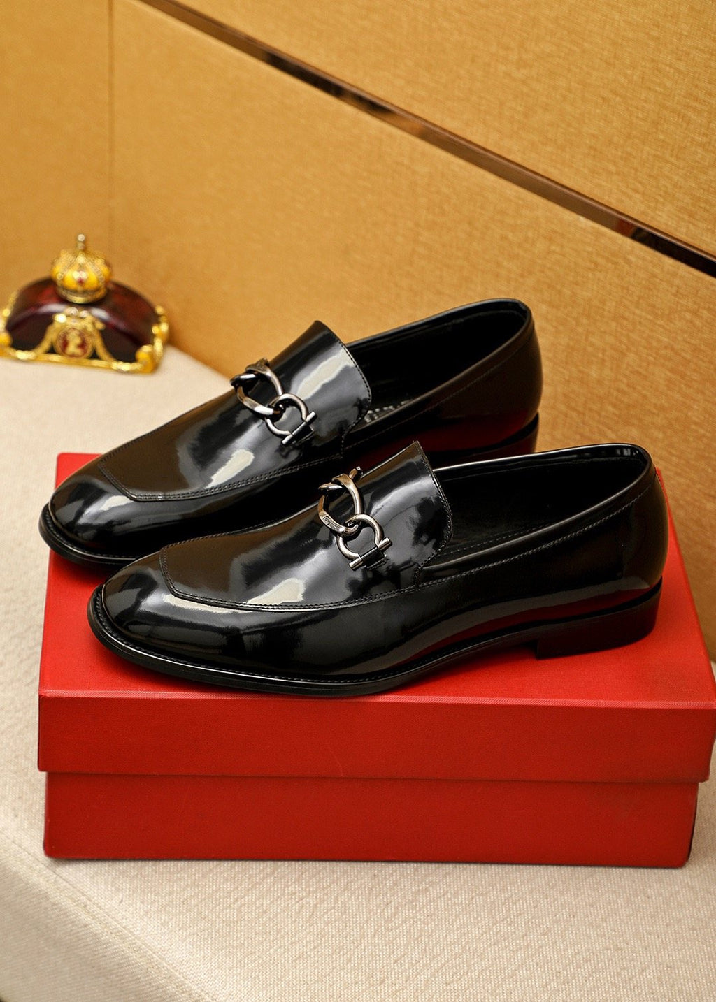 Ferragamo Black Metal-Accent Loafers - Rounded Toe