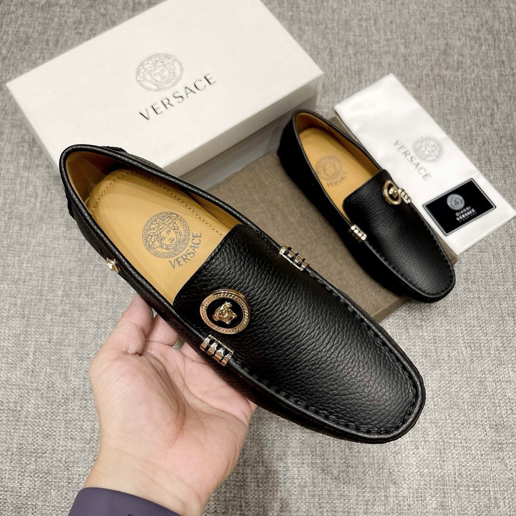 Versace Black Textured Slip-On Loafers