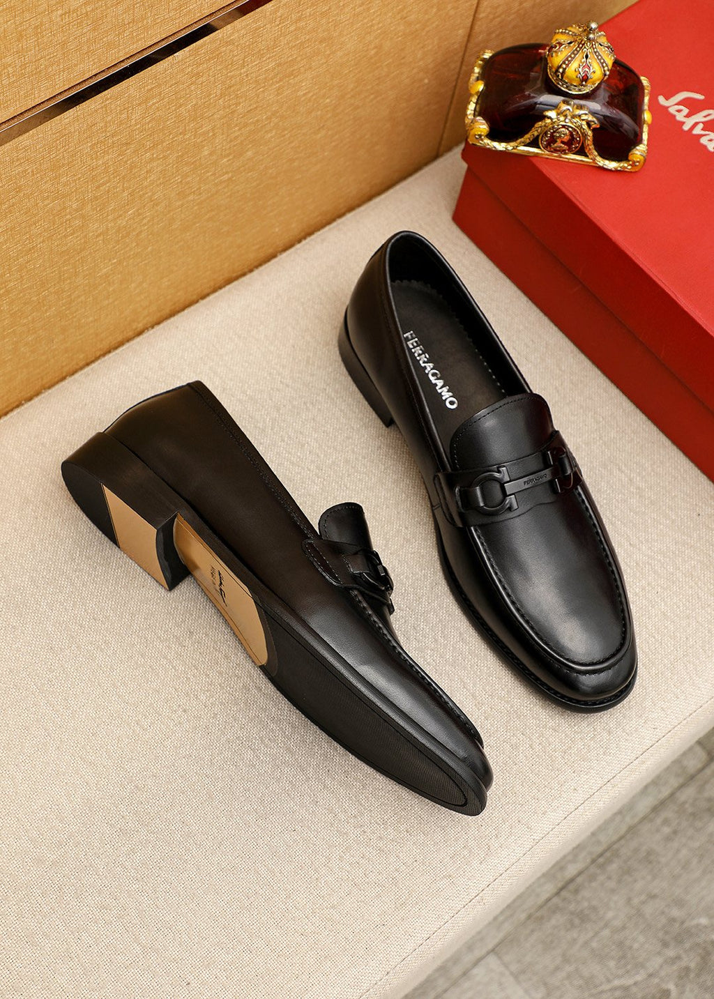 Ferragamo Black Leather Loafers