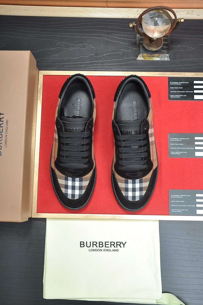Burberry Tan Plaid Low-Top Sneakers - Tan Plaid Panel Design
