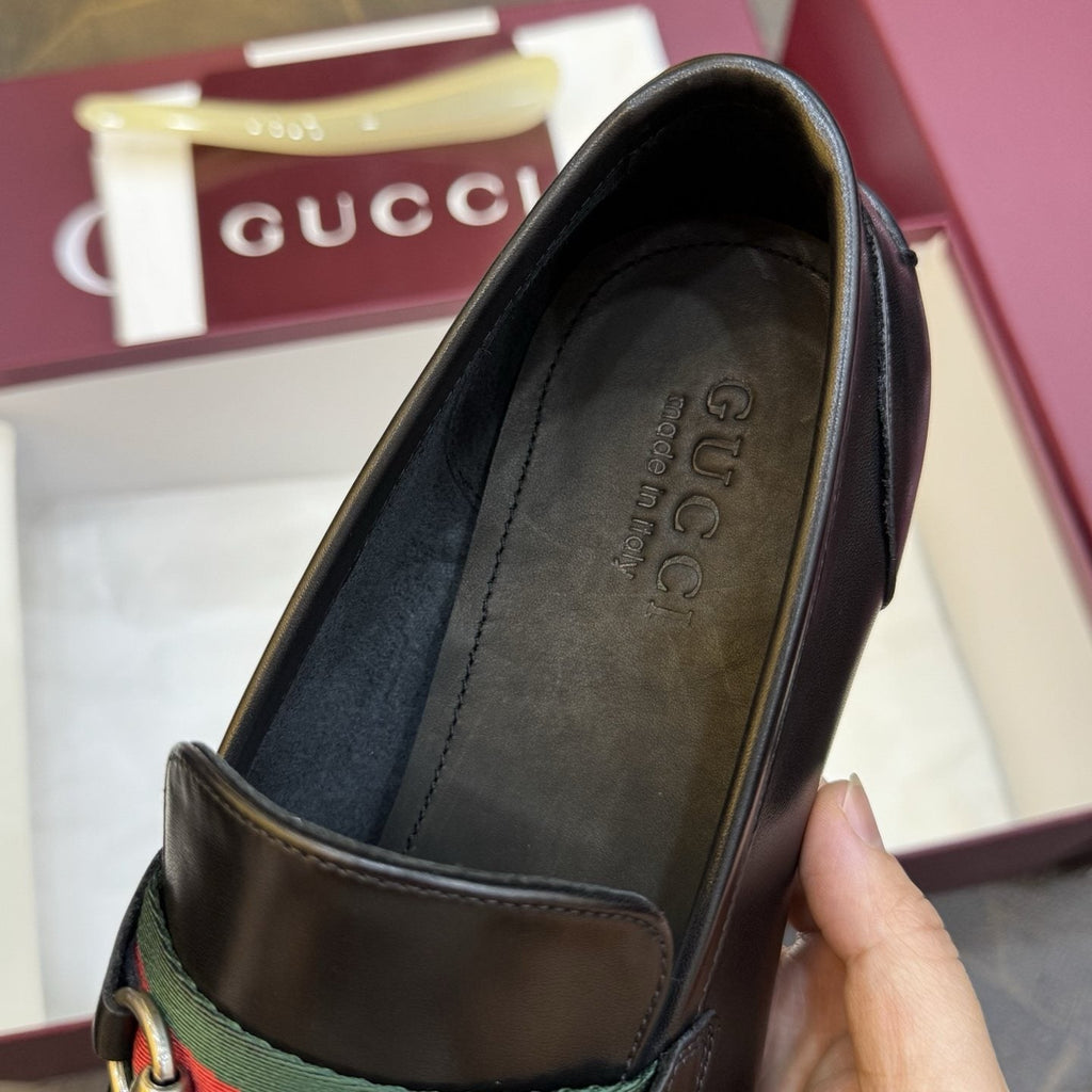 Gucci Men's Black Web Horsebit Loafers