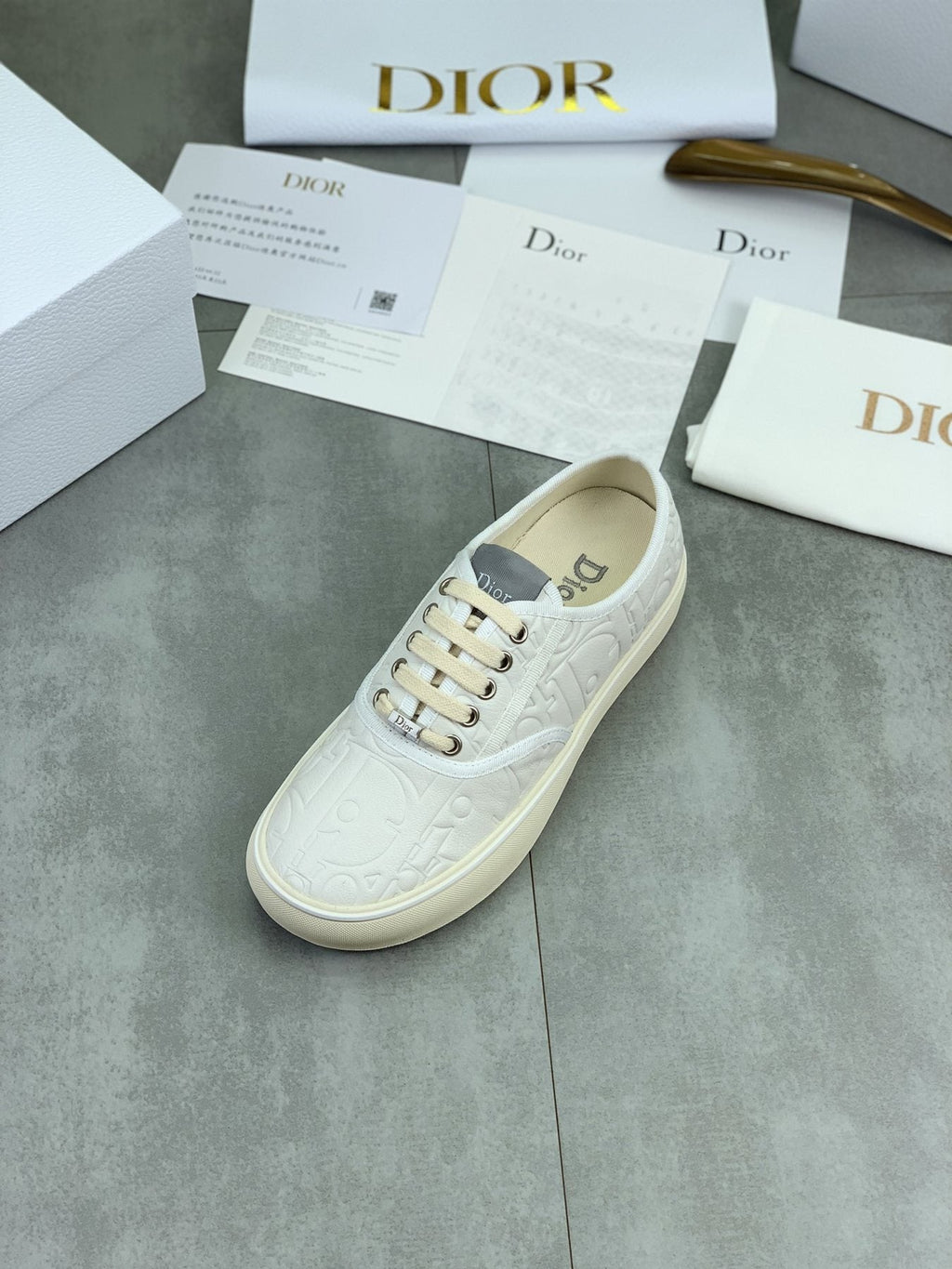 Dior White Embossed Low-Top Sneakers