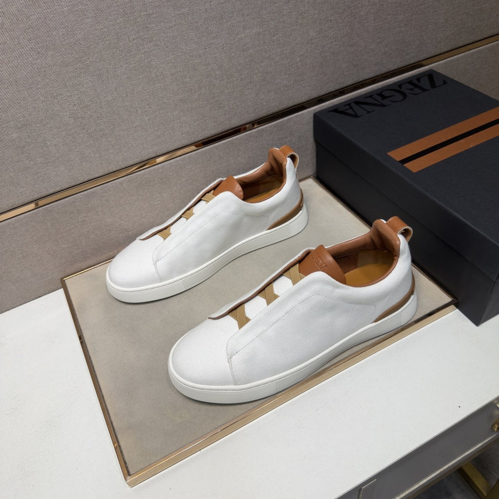 Zegna Men's Tan Accent Low-Top Sneakers