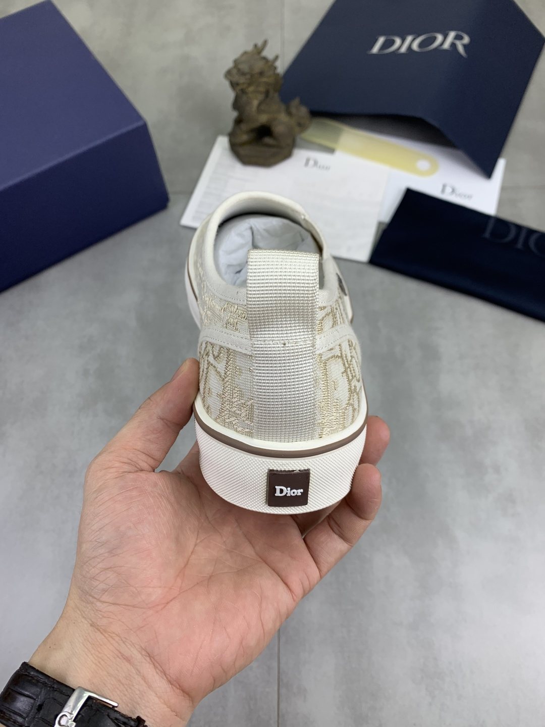Dior Cream Beige Patterned Slip-On Sneakers
