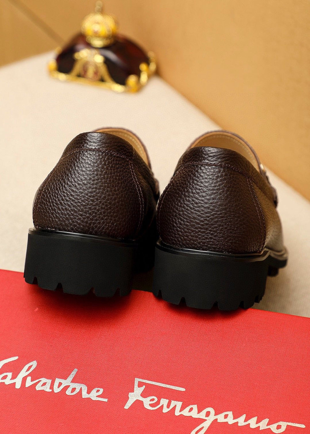 Ferragamo Pebbled Leather Lug Sole Loafers