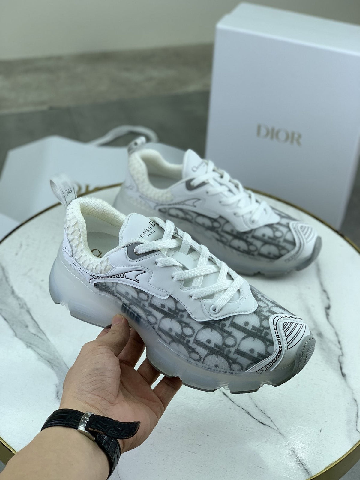 Dior Navy Patterned Low-Top Sneakers