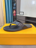 Fendi Men's FF-Pattern Thong Sandals - Black