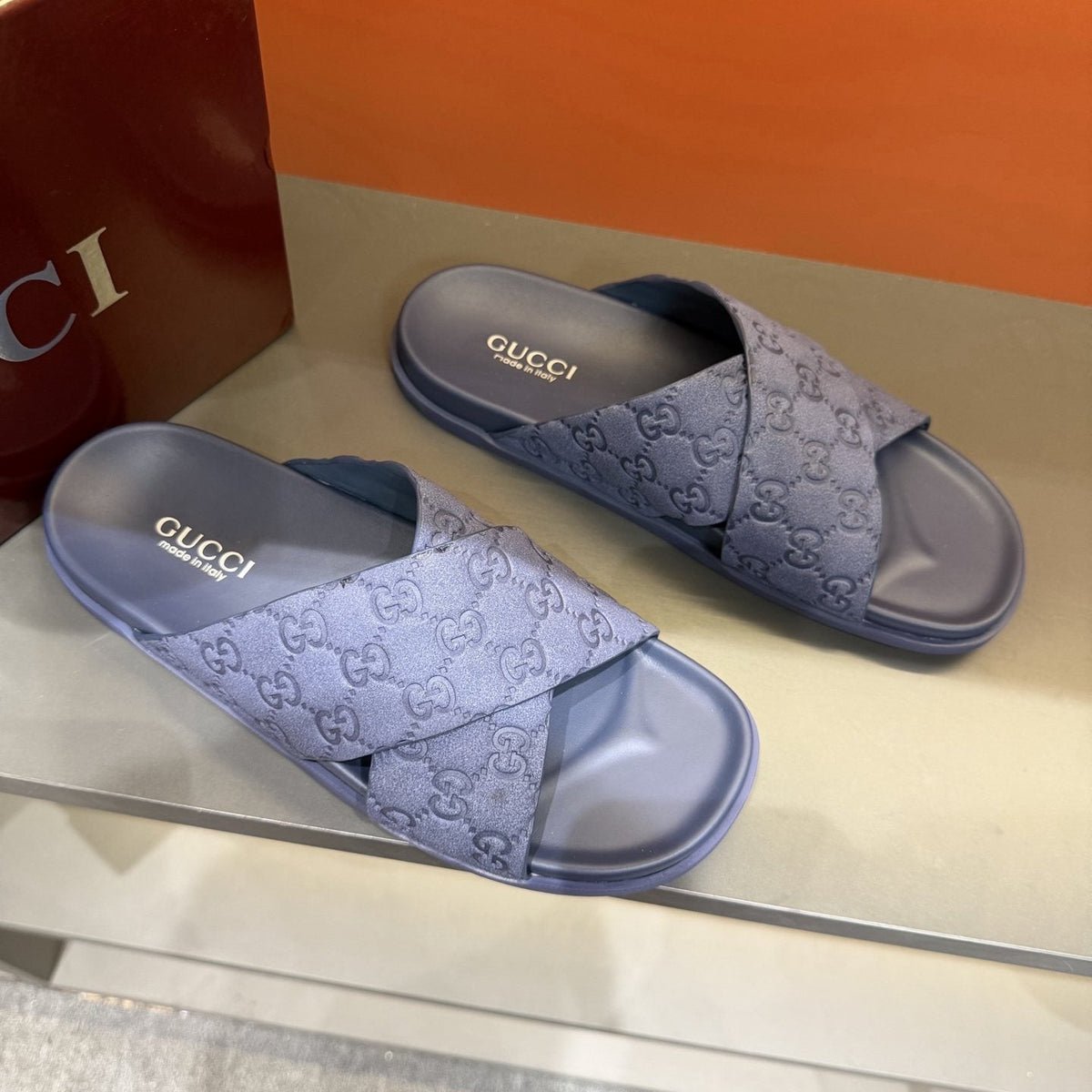 Gucci Men's GG Monogram Crossover Slide Sandals