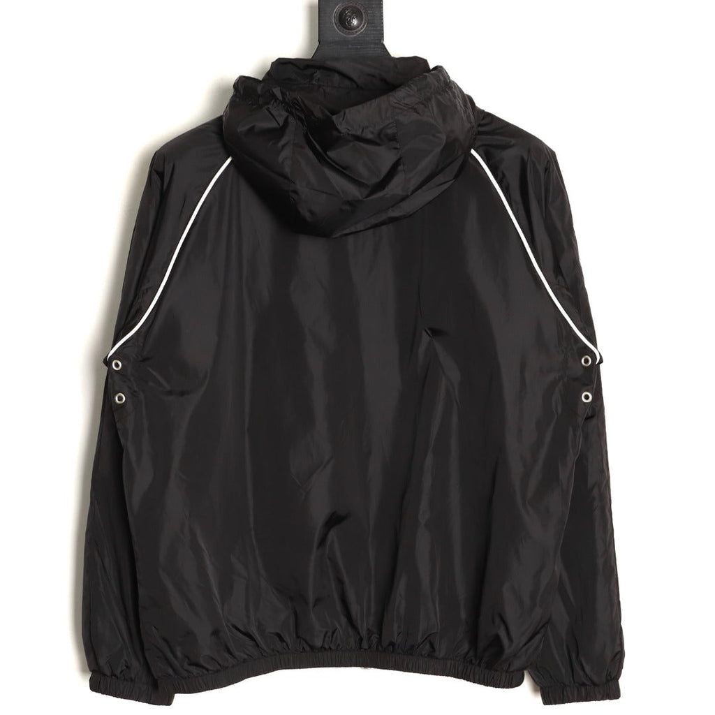 Gucci Contrast-Line Hooded Zip Jacket - Black