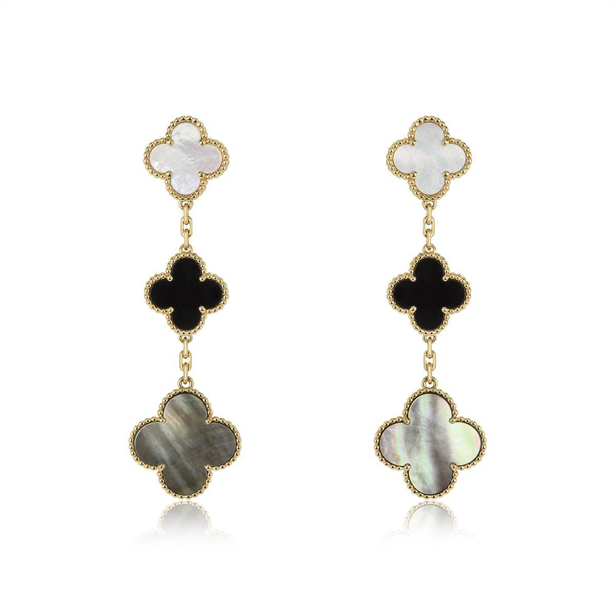Van Cleef & Arpels CLOVER EARRINGS GOLD ONYX MOP 3 MOTIF